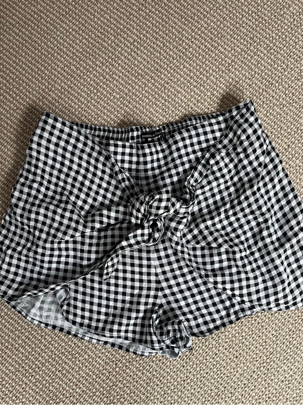Abercrombie & Fitch Black and White Gingham Tie-Front Shorts